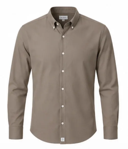 Beige men's button-down collar shirt